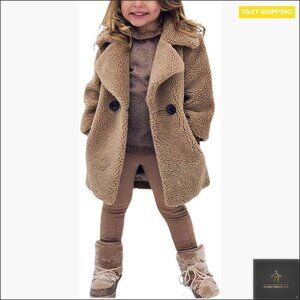 Faux Fur Teddy Long Coat Toddler Kids Winter Fleece Jacket Warm Outwear